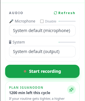 App screenshot showing the record button