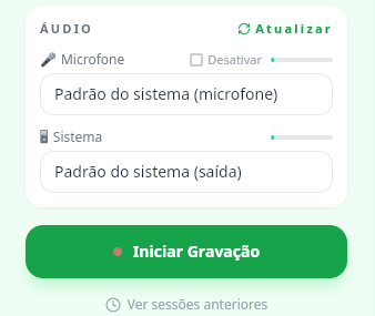 Screenshot do app mostrando o botão de gravação